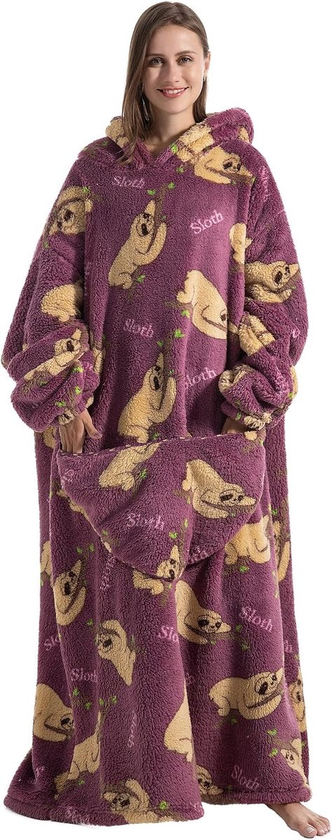 lange oversized deken hoodie, draagbare deken met capuchon voor dames en heren, zachte fleece draagbare gooi gigantisch sweatshirt voor volwassenen met zak