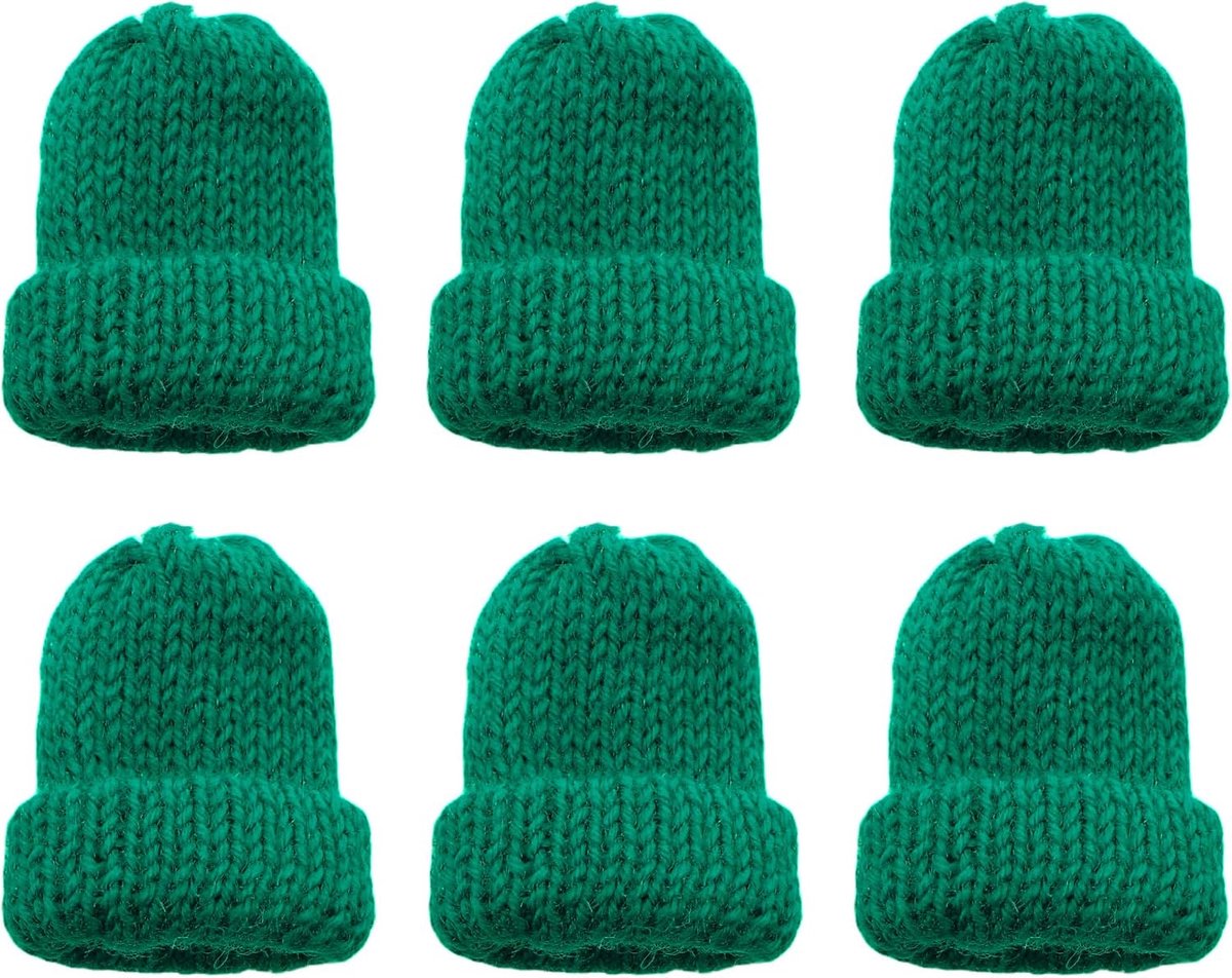 Set van 6 gebreide eierwarmers, eiwarmers van gebreid, gebreide eierwarmers voor ontbijt-eieren, mini-muts, knutselbenodigdheden, cadeau-idee, verjaardag, verhuizing (donkergroen)