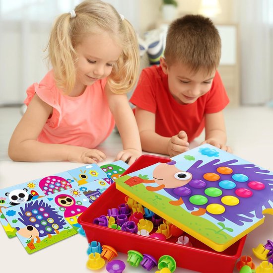 Kinder mozaïek knijperspel met 46 grote kralen en 12 kleurrijke kaarten Creatief educatief leerspeelgoed Voor knijpers vanaf 2 jaar(Egels) van Kinder — afbeelding 4