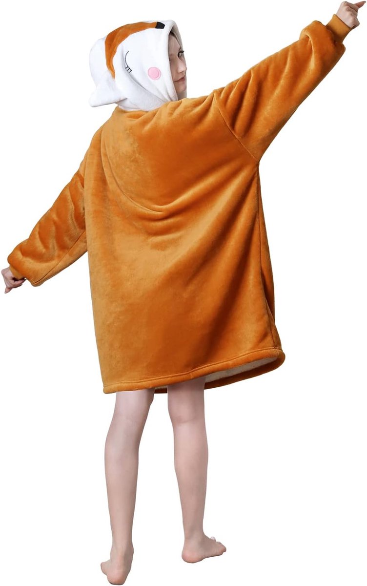 Vos Hoodie Draagbare Deken Oversized Sweatshirt Voor Volwassenen, Comfortabele Flanel Dierenlichaam Deken Met Sherpa Voering