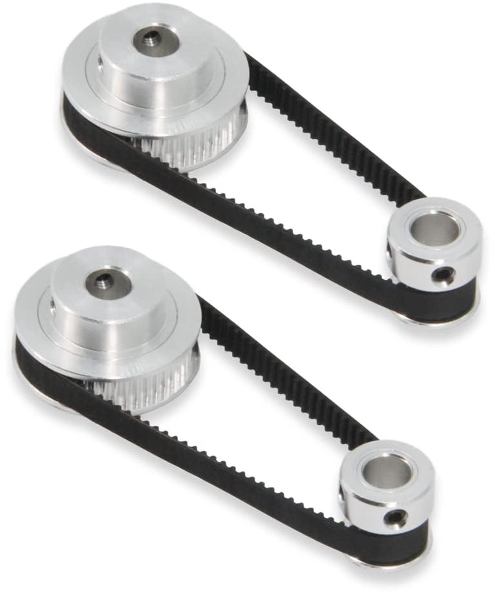 2-delige set GT2 synchrone wiel 20 en 40 tanden, 5 mm boring, aluminium tandriemschijf met 2 stuks lengte, 200 mm breedte, 6 mm riemen (20-40T-5B-6)