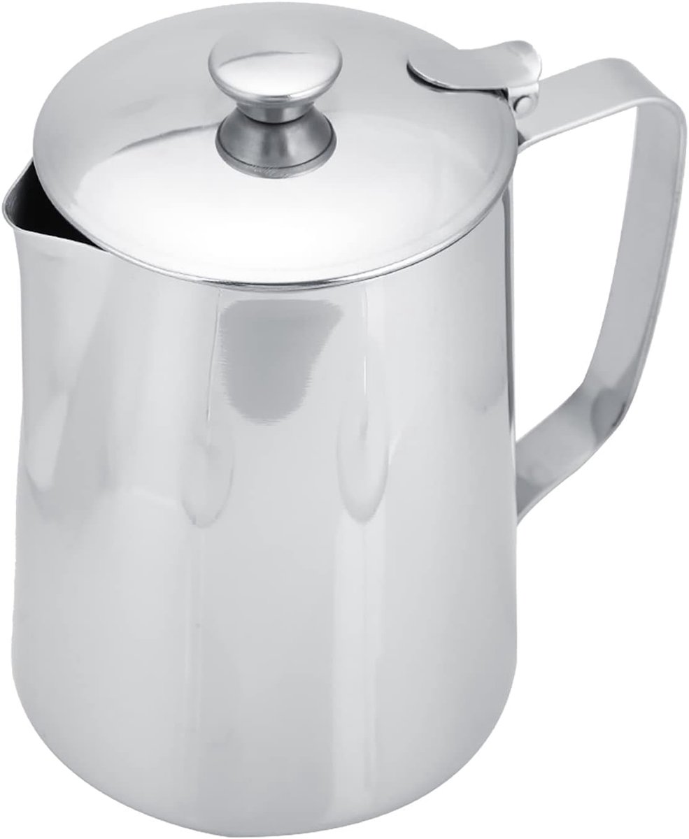 Koffiekop Mok Melkopschuimkan Kan met Deksel voor Latte Coffee Art Roestvrijstalen Melkkan Druppelloze Tuit Is Ontworpen voor Precieze Koffie (1000ML)