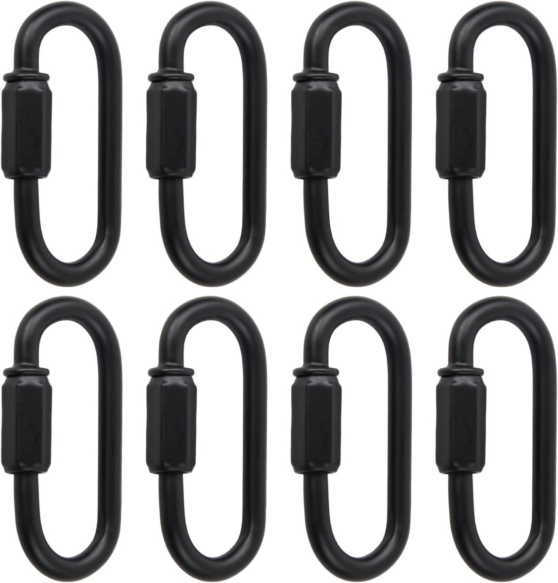8 stuks D-vormige karabijnhaken, duurzame kettingsluiting, roestvrijstalen schroefverbinder, voor kamperen, vissen, schommel, hangmatten, wandelen (zwart)