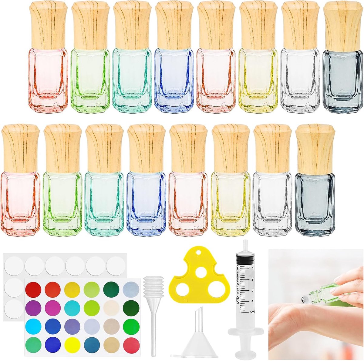 16 stuks roller ball fles voor essentiële olie, 3 ml glazen roller fles met RVS bal, etherische olie voor massage en geur aromatherapie