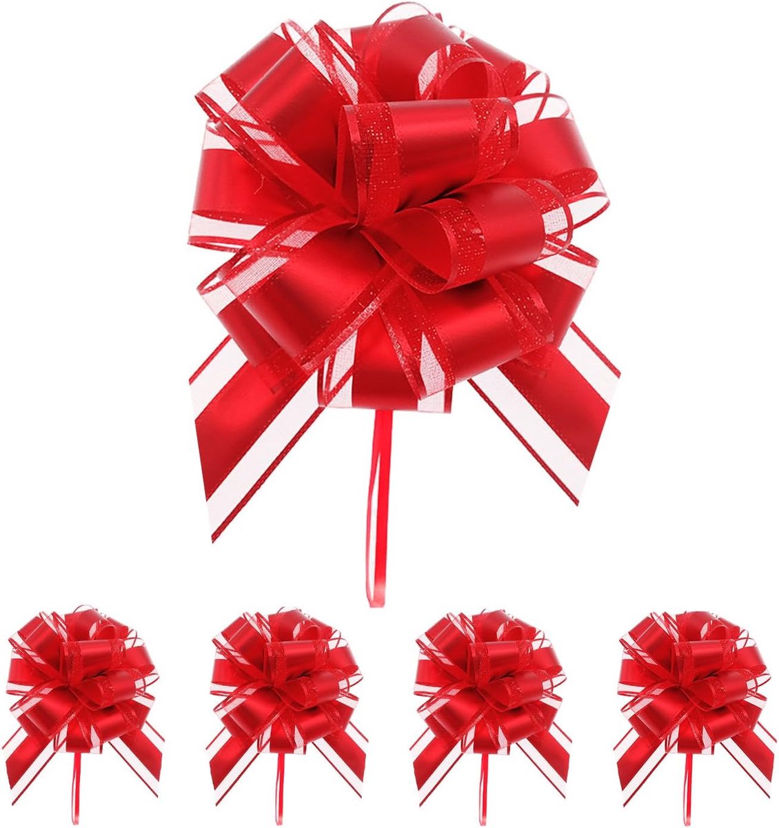 Trekstrikken voor geschenkverpakking 17,8 cm - Rode organza strik - Mooi gevormd - Voor bruiloften en cadeaus - SnelShoppen
