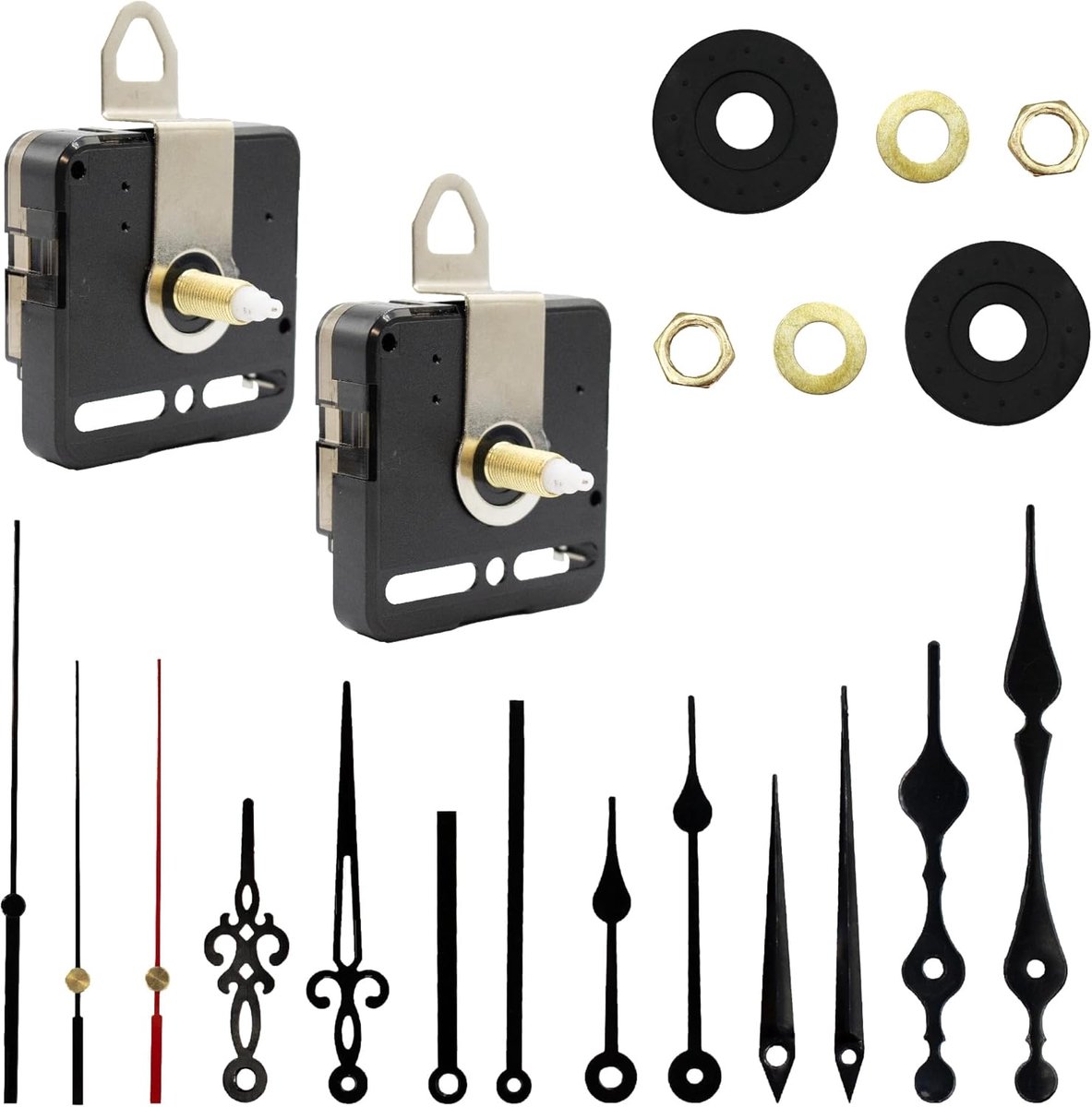 22 stuks reserveonderdelenset met hoog koppel mechanisme, doe-het-zelf, set van 12 klokkenwijzers en 2 motoren, as 25 mm / 1 inch