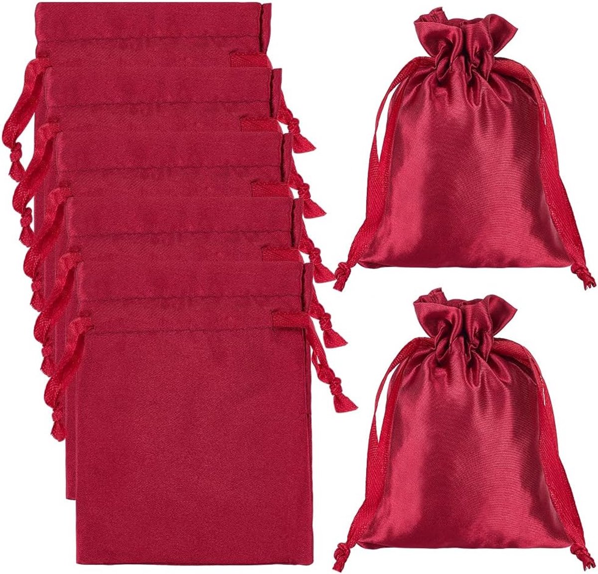 30Pcs Satijn Gift Zakken 9x12/17x12Cm Donkerrode Stof Trekkoord Sieraden Zakjes Voor Bruiloft Gunst Snoep Kerst Moederdag Afstuderen