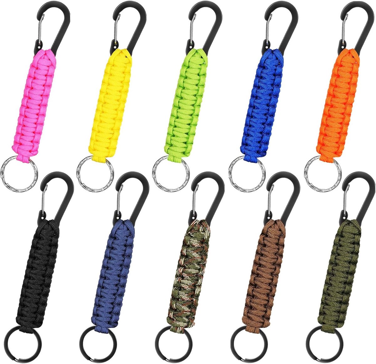 10 sleutelhangers van paracord ring met clip, sleutelhanger met snelsluiting, ring met gevlochten sleutelband, sleutelkoord voor parachute voor zware toepassingen