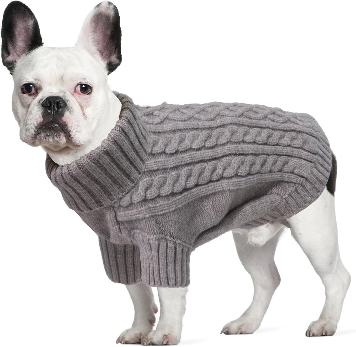 Truien voor Middelgrote Honden, Warme Effen Hondentruien, Gebreide Col Trui Hond met Harnas Gat, Huisdierkleding Honden Teckel Frenchie Buldog, Dog Sweater Jumper, Grijs, L