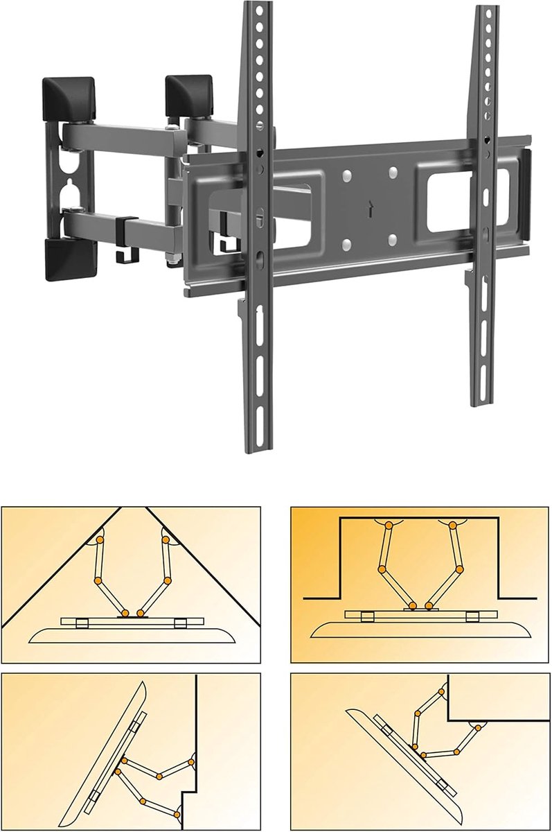 zwenkbaar kantelbaar TV muurbeugel - hoekmontage wandmontage nismontage - VESA tot max. 400x400 voor 26-55 inch uittrekbaar tot max. 47cm houder