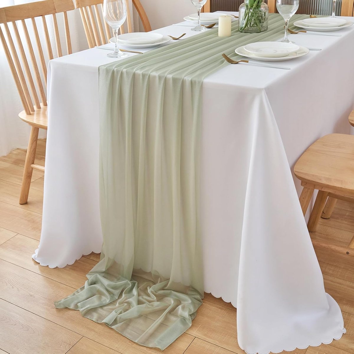 tafelloper, saliegroen, moderne dekens en elegante middenstukken voor meubels, bruiloft, verjaardag, feest, picknick, tafeldecoratie, 70 x 300 cm