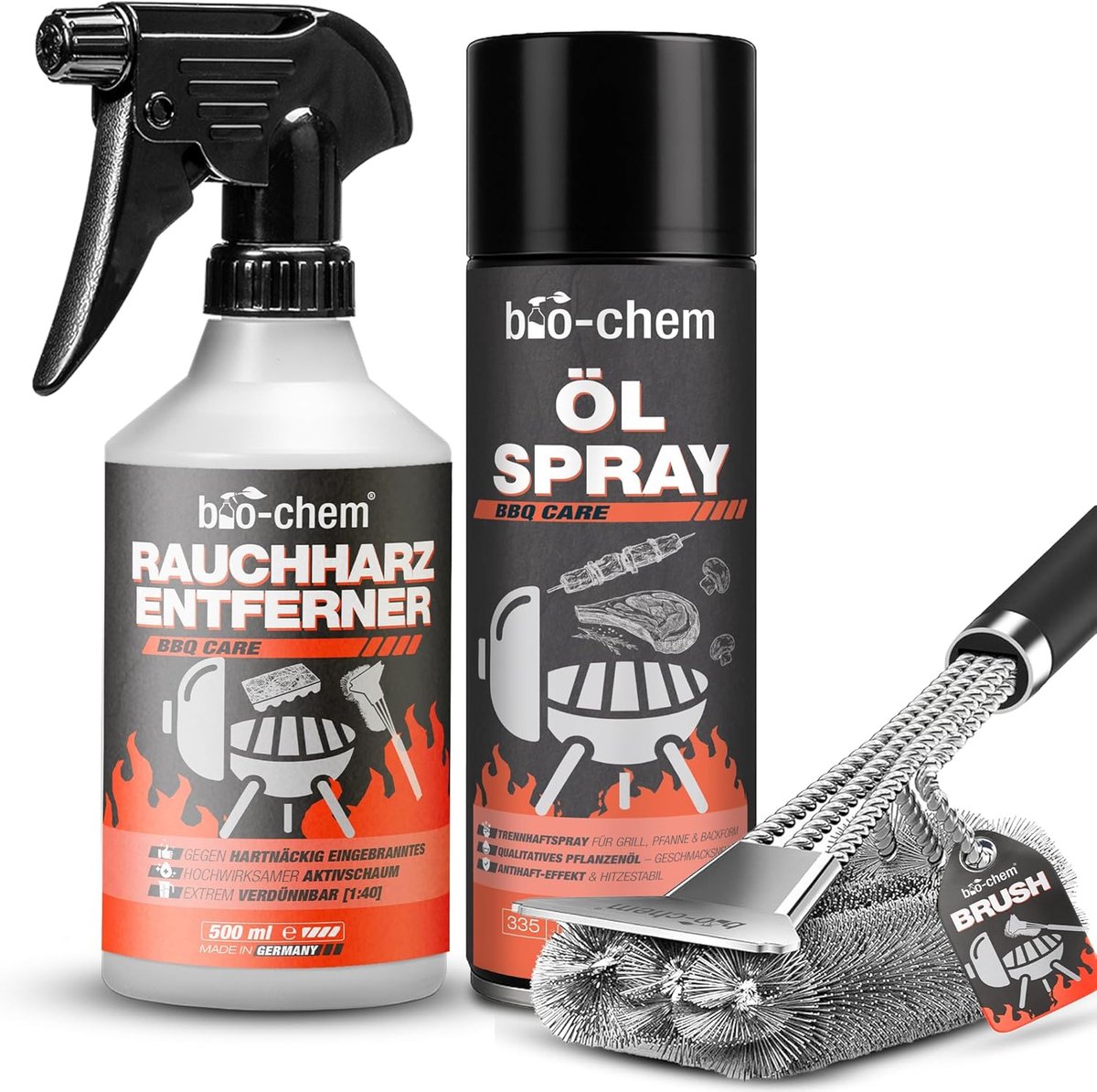 SnelShoppen - Bio-chem Oven en Grill Reiniger Concentrate 500 ml + Grillborstel met Schraper voor Gasgrill, RVS, Gietijzer en Meer, Extra Tegen Hardne