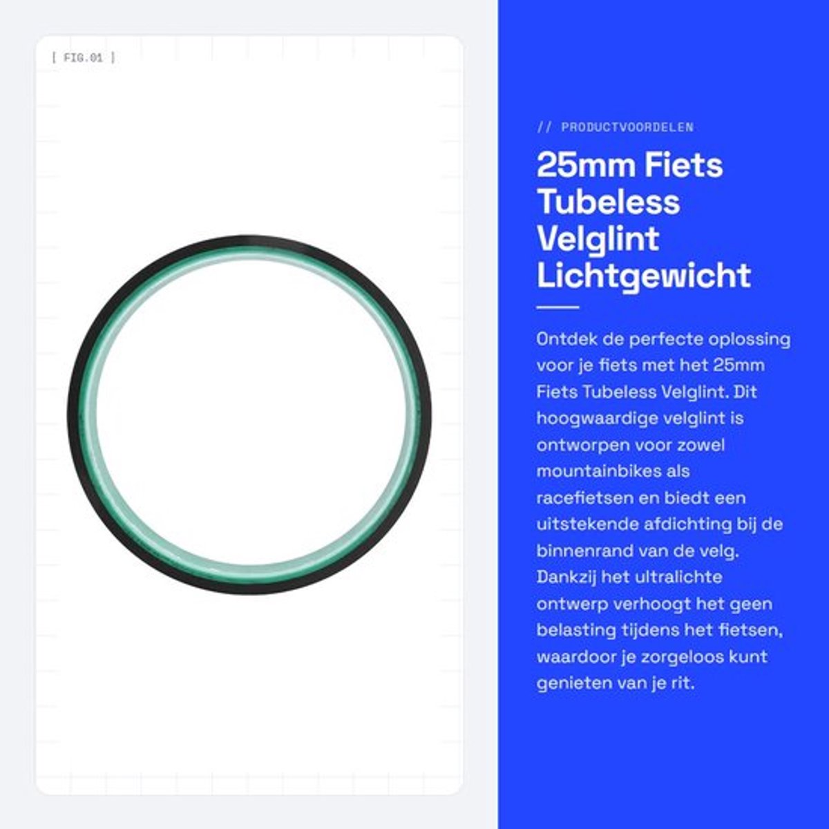 Velglint 25mm - Tubeless - Lichtgewicht - Sterke Hechtingskracht - Antibrekend - Geschikt voor Mountainbike/Racefiets - Velgtape