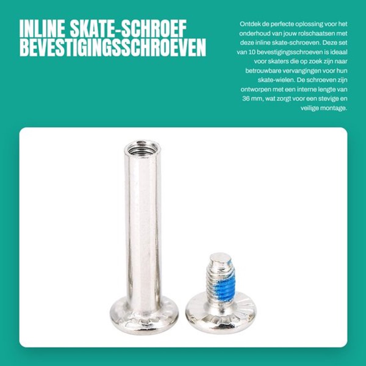 Rolschaats Schroef 10x Bevestigingsschroeven - Skate-wielschroef - Vervangende Skate-wielas - Zeskantschroef - Hoogwaardig Materiaal - Lengte 36 mm