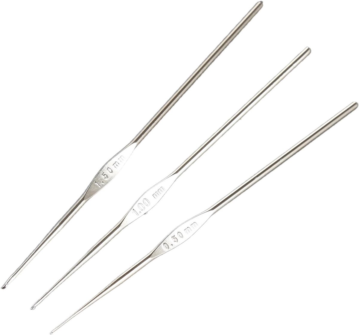 Steel Kleine Haakhakenset 0,5 mm 1,0 mm 1,5 mm | Fijne Haakhaken voor Lace Weight Garen Kleine Maat Haaknaald Haaknaald