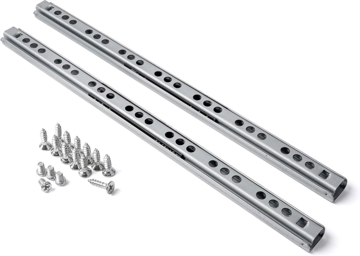 Ladegeleider 310 x 17 mm, 1 paar, met kogellager, lengte 310 mm, 17 mm groefbreedte, gedeeltelijk uittrekbaar Glijgeleider met uittrekstop, uittrekbare geleider van verzinkt staal, set ladegeleiders