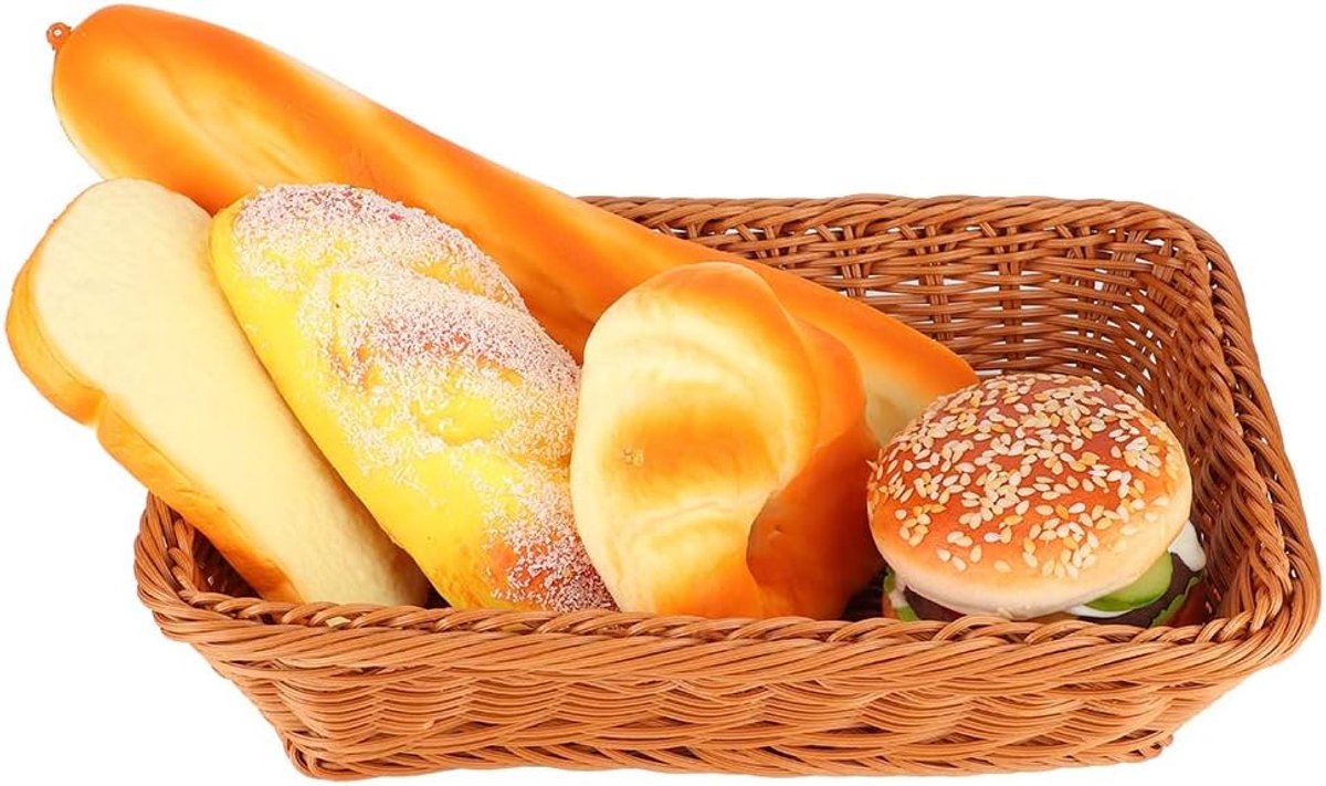 Broodmand, Rechthoekige Geweven Broodmand, Broodmanden voor Serveren, Fruitmand, Voedselopslagmand voor Het Serveren van Groenten, Keuken, Restaurant, Buiten(koffie trompet)