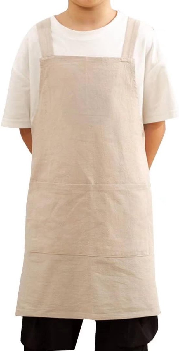 Linnen Schort Voor Kinderen, Japanse Stijl Schort Met Zakken, X Cross Overgooier Jurk, Pak Voor Knutselen, Koken, Bakken