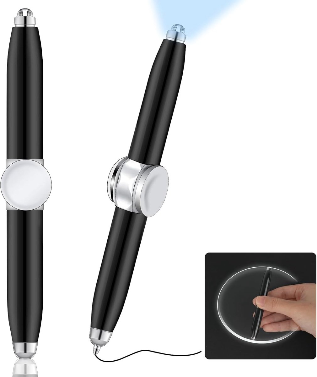 2 stuks fidgetpen met LED-licht, multifunctionele spinpen helpen denken en stress verlichten, fidget balpen, roterende anti-stress angst geschenkpen voor zaken volwassenen studenten kinderen