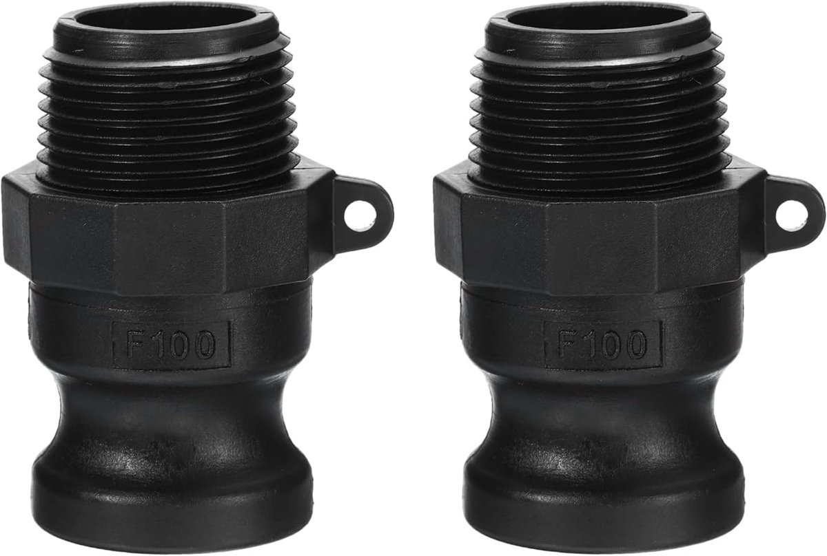 Poly Cam Lock Fittings, 2 stuks 1 inch deel F mannelijke adapter x buitendraad nokkengroef slangkoppelingen polypropyleen nokvergrendeling fittingen, zwart