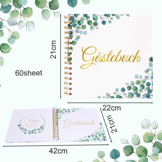 Gastenboek, 22 x 21 cm, groene bladeren, bruiloftsboek, herinneringsboek, huwelijkscadeau voor bruiloft, verjaardag, vrijgezellenfeest, bruidsfeest, jeugdwijding, communie (60 — afbeelding 5