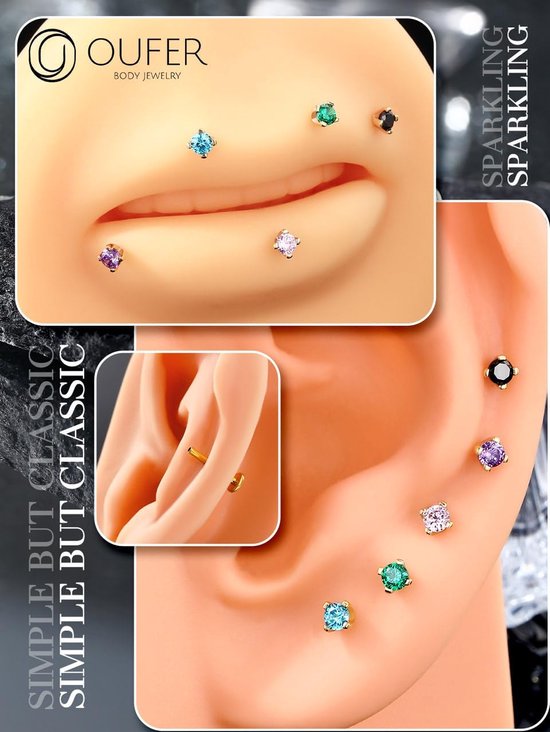 Body Piercing 6/8/10/12mm Threadless 16G Titanium Labret Monroe Lip Push in Tragus Helix Earring Stud Piercing Replacement Bar Gold Lip Labret Conch Bar — afbeelding 4