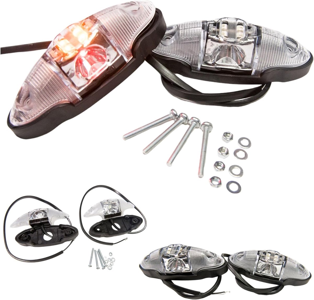 2 x LED markeringslicht positielicht 12-24V, 3 kleuren: wit, rood, oranje voor vrachtwagen auto aanhanger, caravan etc.