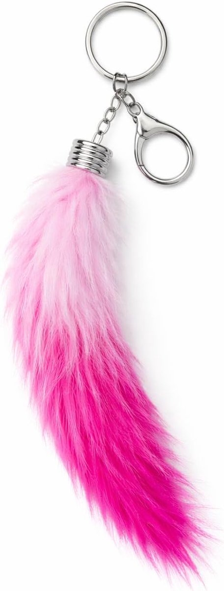 - sleutelhanger/hanger van kunsthaar (25 cm) roze, roze/wit., ca 25 cm