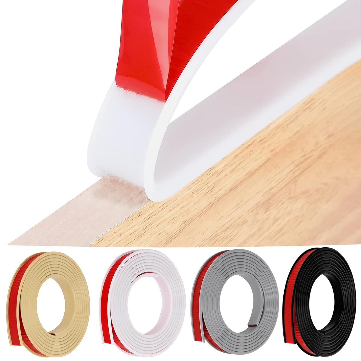 Zelfklevende meubelrandband, 5 meter flexibel, TPE, opvouwbare randbescherming, rubber, voor kastranden, eindlijst, plafondranden, werkbladen (12 mm x 5 m, wit)