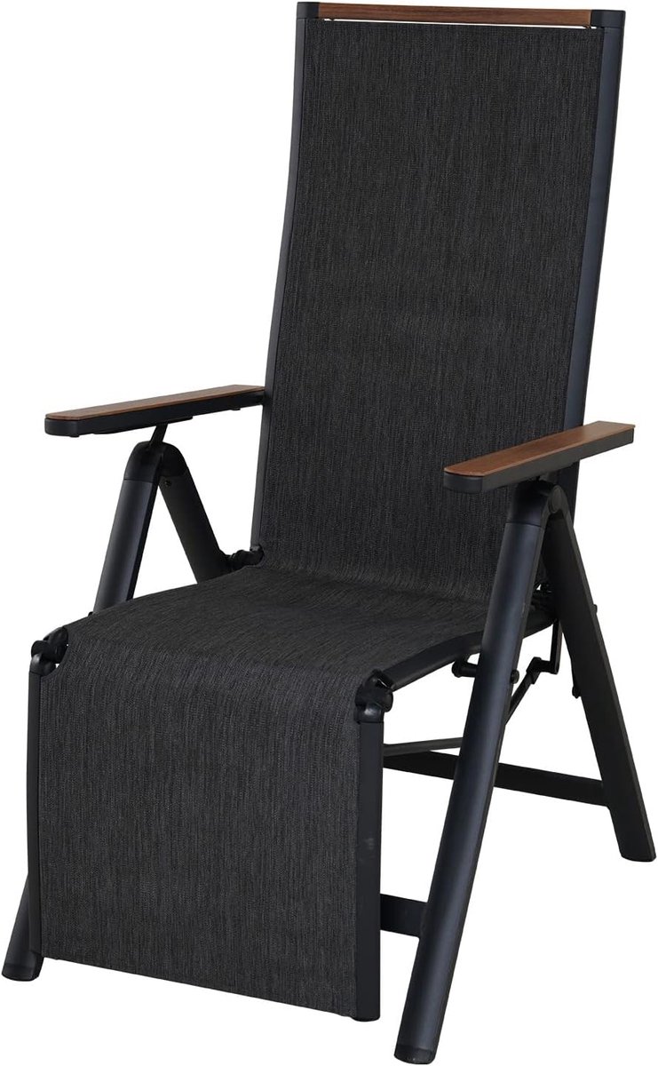patio Tuinstoel, inklapbaar, aluminium ligstoel, hoge rugleuning met 6-voudig verstelbaar, mesh-weefsel, weerbestendig, ligstoel voor balkon, terras (zwart)