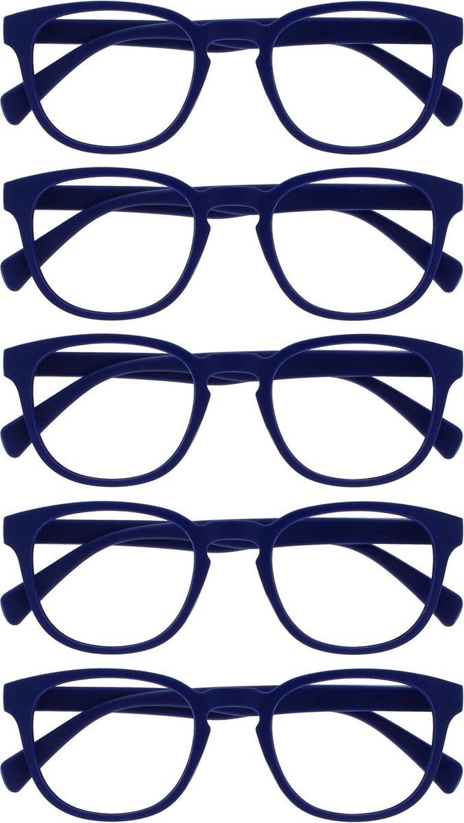 Pop 5 Stuks Retro Ronde Glad Mat Blauw Mannen Vrouwen Leesbril Scharnieren Met Veer RRRRR2-3 +2,00
