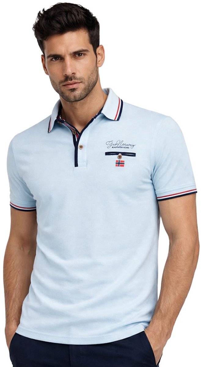 Geographical Norway Denim Polo Shirt Kblended Sky Blue - M