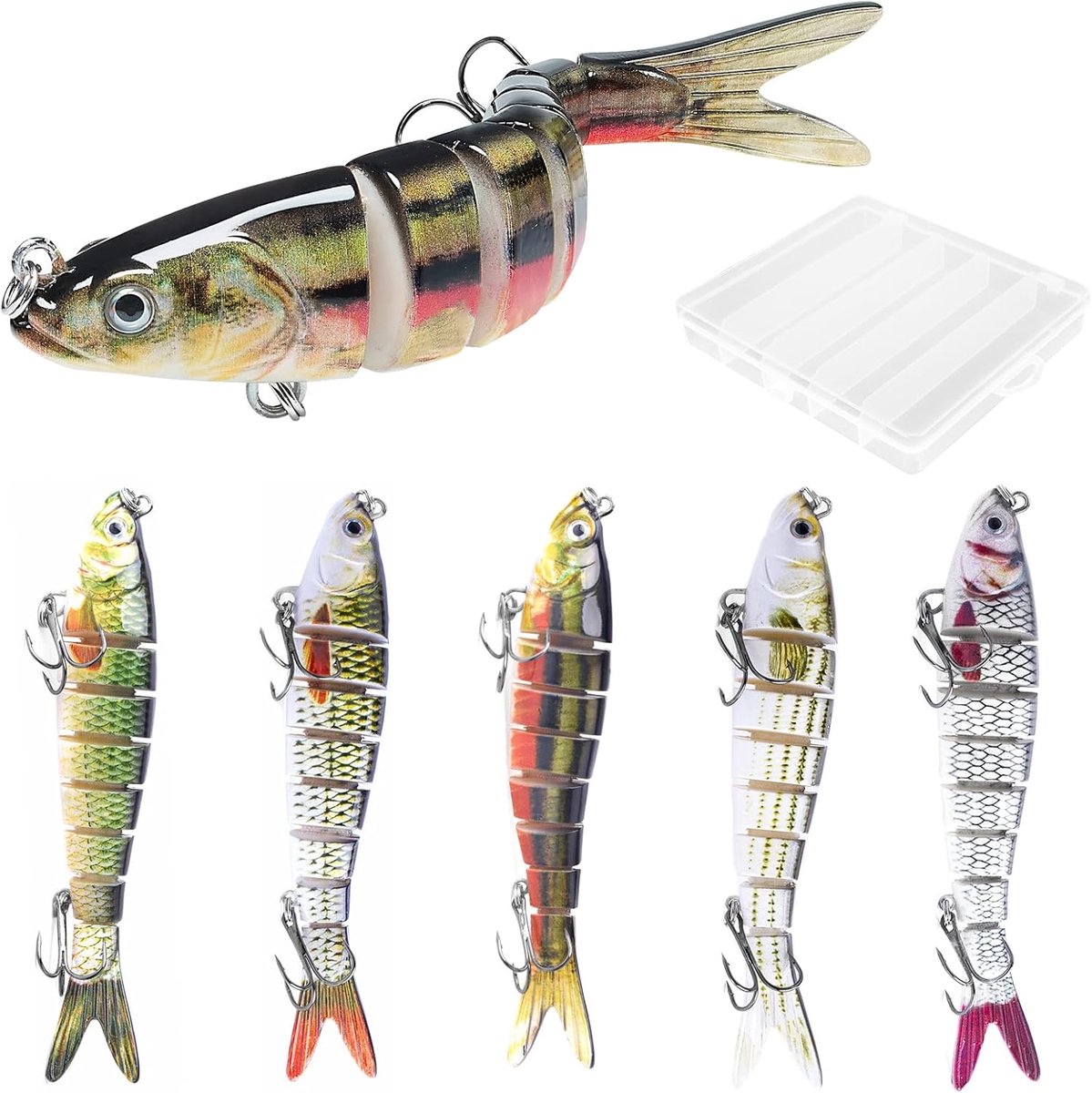 SnelShoppen - 5 Stuks Wobbler voor Snoek, Realistische Vissen Lokker, Zwemmende Aas voor Snoekbaars en Baars, Zoet en Zoutwater, Perfect voor Recreati