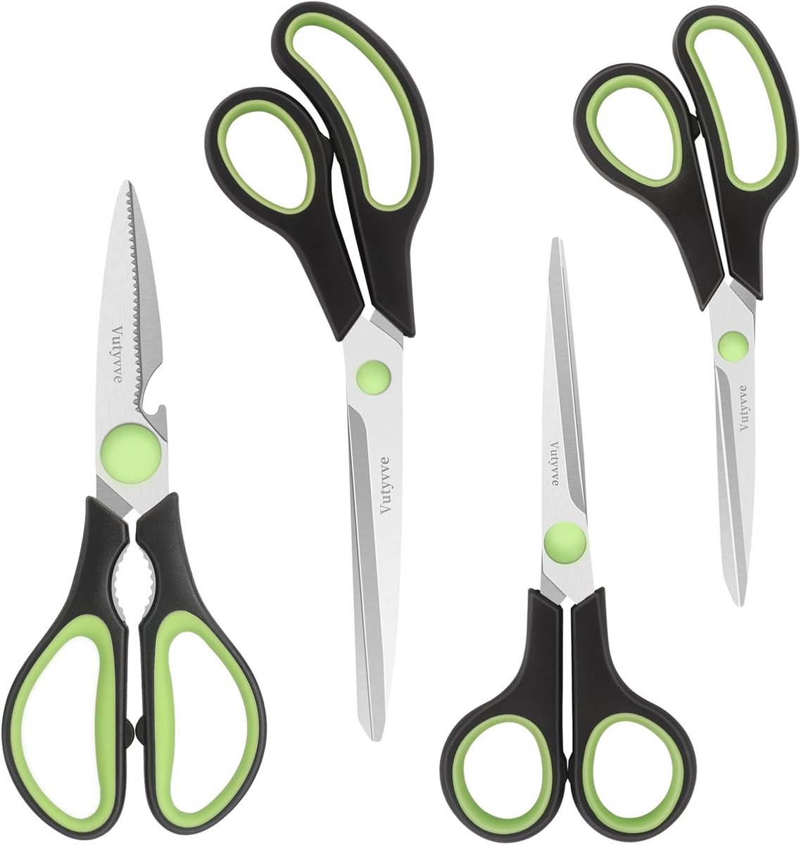 SnelShoppen - Keuken Scharen Set van 4 - Rvs Keuken Scharen met Zachte Handgreep - Multifunctionele Kookschaar - Zwart/Groen - Voor Thuis, Feest, Camp