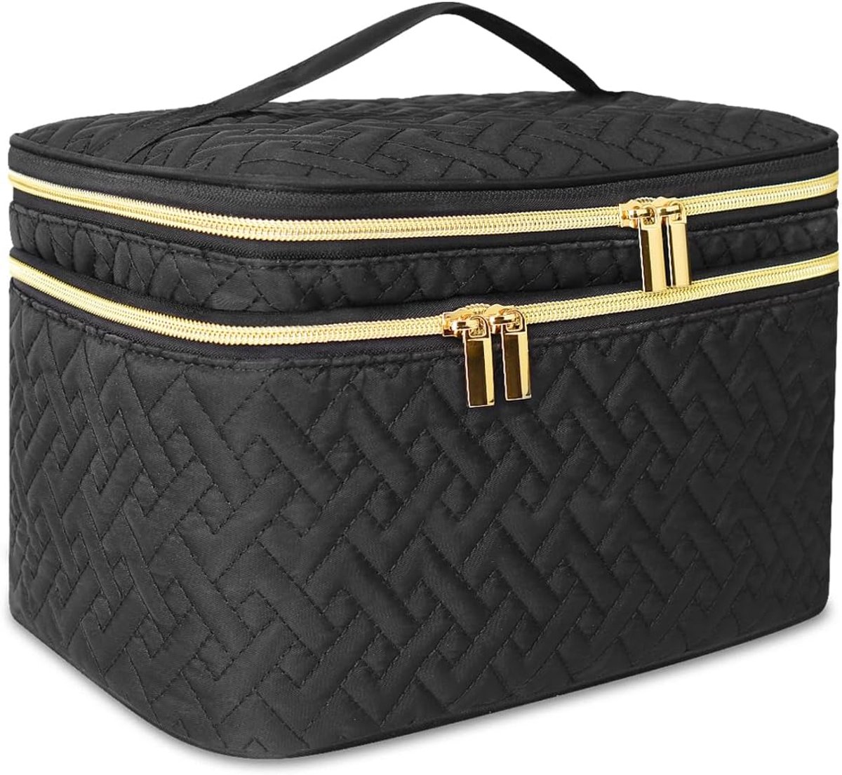SnelShoppen - Makeup Bag Organizer voor Vrouwen, Grote Dubbele Laag Make-up Tas met Penseel Compartiment, Draagbare Waterdichte Toilettas Reisspullen,