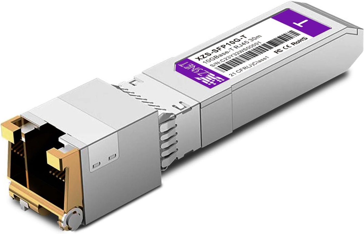 SnelShoppen - 10GBASE-T SFP+ Transceiver - SFP+ naar RJ45 Ethernet Module - 10G Copper - Compatibel met Diverse Merken - Plug and Play - CAT6a/CAT7 On