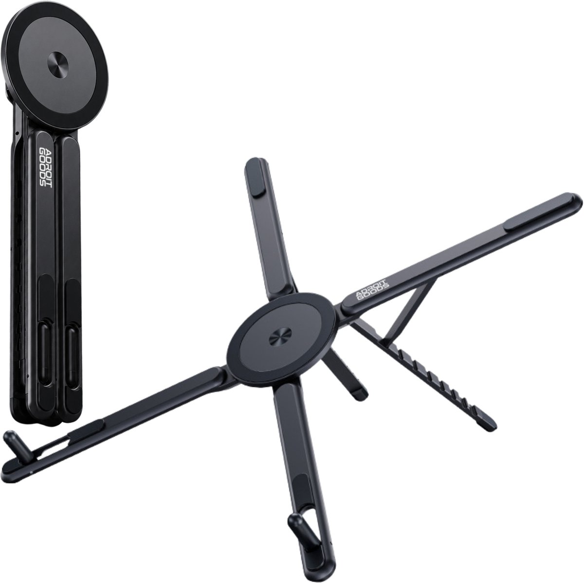 AdroitGoods 4-in-1 Magnetische Laptopstandaard & Telefoonhouder Opvouwbaar Aluminium Tablet & Laptop Stand Verstelbaar geschikt voor MagSafe - Zwart