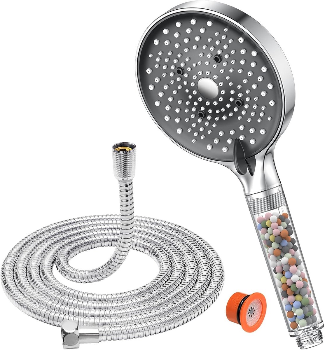 SnelShoppen - Handdouche met Slang 1.6m, Hoogdruk Doucheset met Antikalkfilter, Waterbesparend, 6 Verstelbare Stralen, Grote Douchekop Ø130mm, Chroom