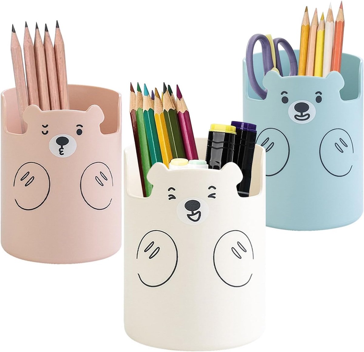 SnelShoppen - Multifunctionele Pencil Holder - 3-kleuren Set (Wit, Roze, Blauw) - Ronde Penhouder - Duurzaam PP Materiaal - Perfect voor School, Thuis