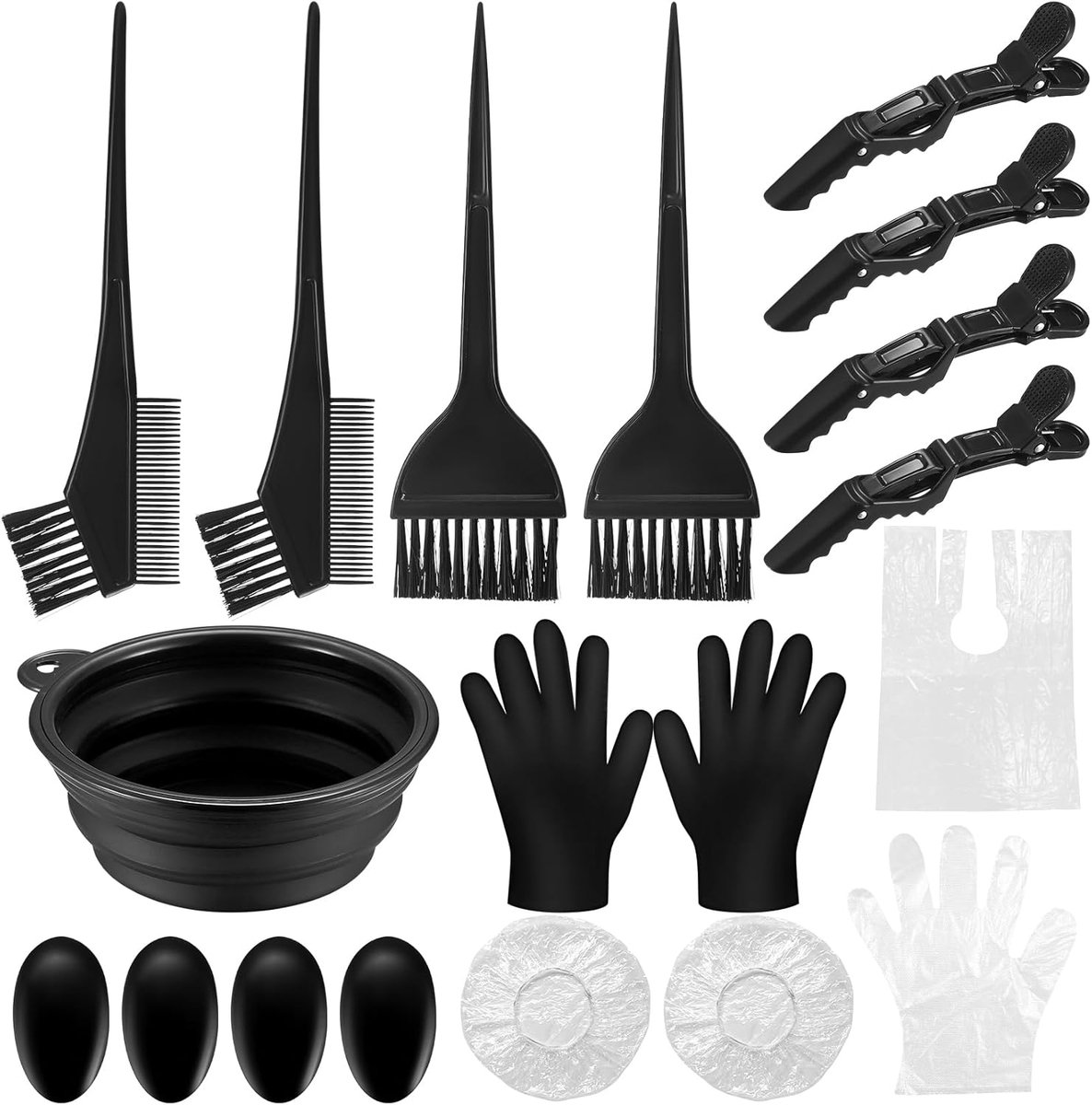 SnelShoppen - Hair Dye Brush Set 18-delige Haarverf Accessoires - Haarverf Tool met Borstel, Kam, Kleurenschaal, Oorkappen, Haarclips, Handschoenen -