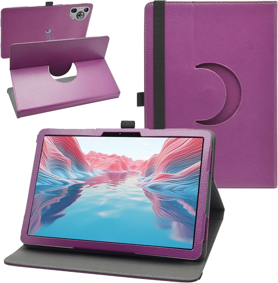 SnelShoppen - 360° Rotating PU Leather Case voor 10.1 Inch Tablet - Dghrti Tab30/JUSYEA TAB 30 - Zwart - Bescherming, Verstelbaar, Removable Cover