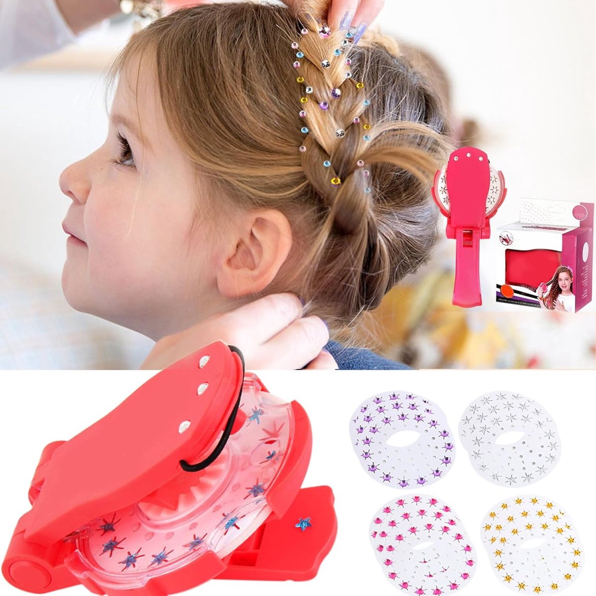 SnelShoppen - Hair Bedazzler Kit met 180 Glitterstenen en Diamond Hair Machine - Haaraccessoires voor Kinderen - Sparkling Haarstyling voor Feesten en