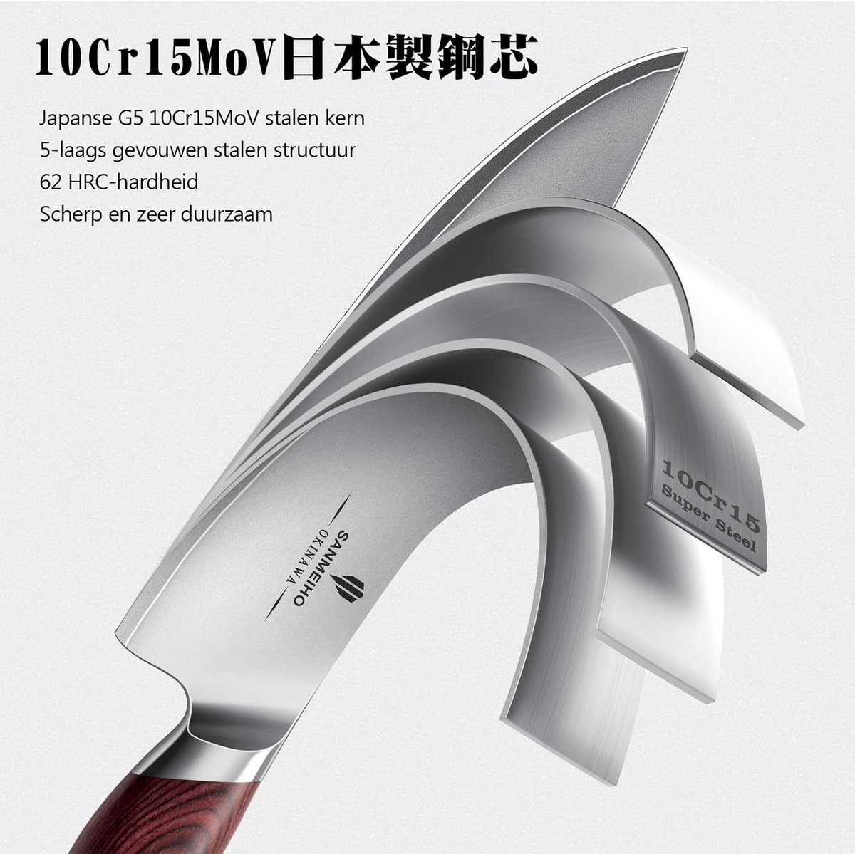 SnelShoppen - Professioneel Koksmes 20cm Japanse Keukenmes - Ultra Scherp 5 Laags 10Cr15MoV RVS met Ergonomische Pakkahout Handgreep - Perfect voor Ko