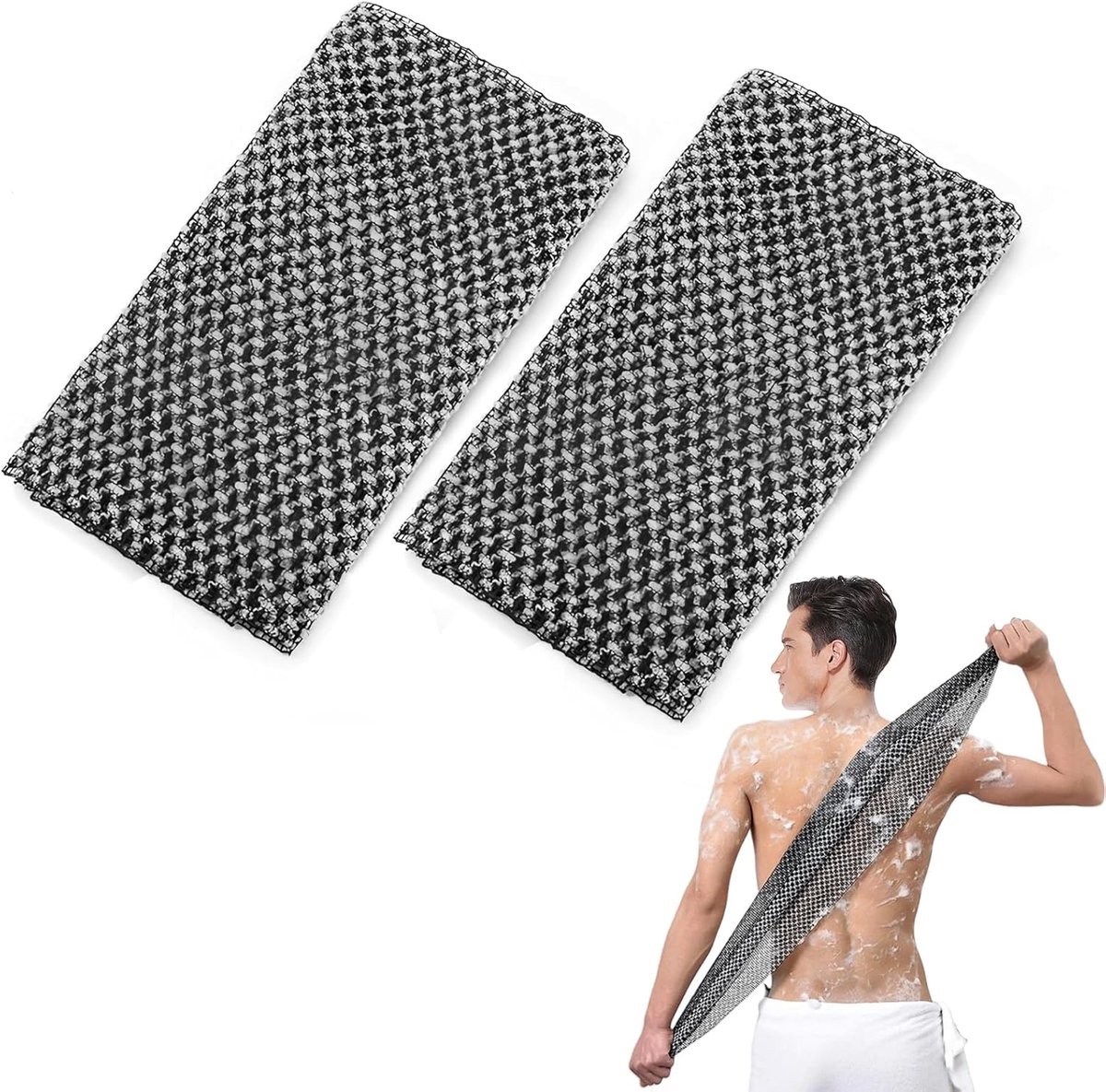 SnelShoppen - 2 Stuks Exfoliërende Handdoek, Antibacteriële Douche Towel voor Dode Huidcellen Verwijderen, Zachte Exfoliator voor Heren en Dames, Zwar