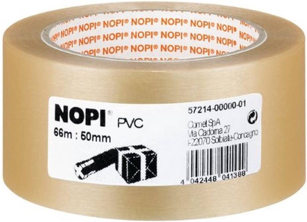 SnelShoppen - NOPI Verpakkingsband Transparant 66m x 50mm - Rubber Hechtband - Geluidsarm en Licht Rollen - Voor Verpakken, Verzenden en Opslaan
