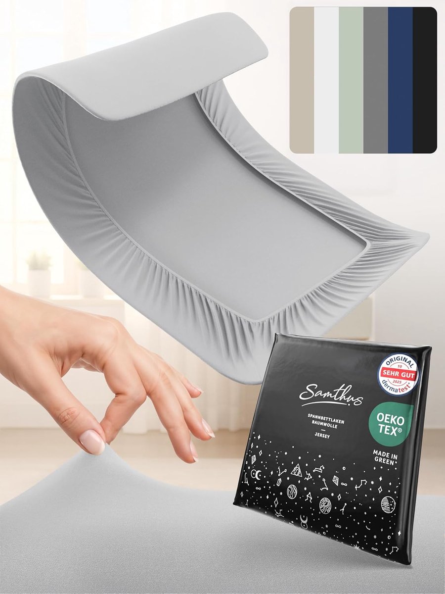SnelShoppen - Fitted Sheet 140x200 cm, Jersey Bedlaken 100% Katoen, Oeko-Tex, Lichtgrijs, Geschikt voor Matras tot 25 cm, Onderlegger voor Dagelijks G