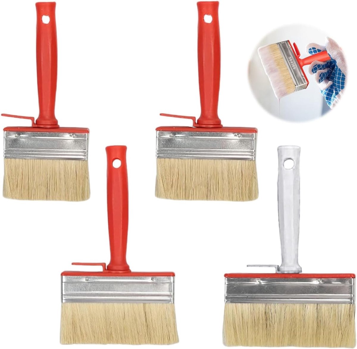 SnelShoppen - Set van 4 vlakke kwasten, muurkwasten, verfkwasten, DIY verfkwasten set, verschillende maten voor schilderen, duurzaam en herbruikbaar