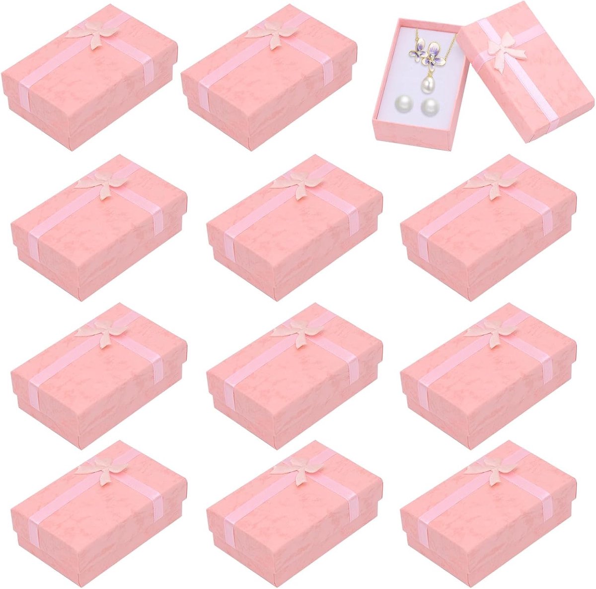 SnelShoppen - 24 Stuks Sieradengeschenkdozen - Kleine Kartonnen Geschenkdozen met Strik voor Ringen, Oorbellen en Halskettingen - 8 x 5 x 3 cm - Perfe