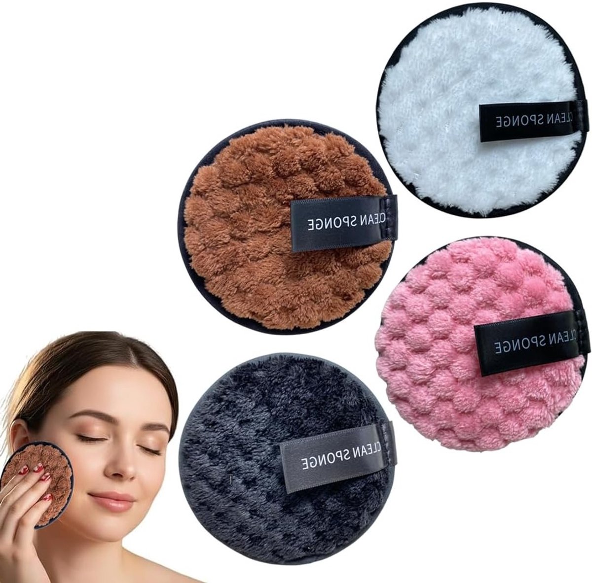 Ballen, wattenschijfjes en wattenstaafjes - 4 herbruikbare make-up remover pads van biologisch katoen, zacht voor de huid en ideaal voor gezichtsreiniging