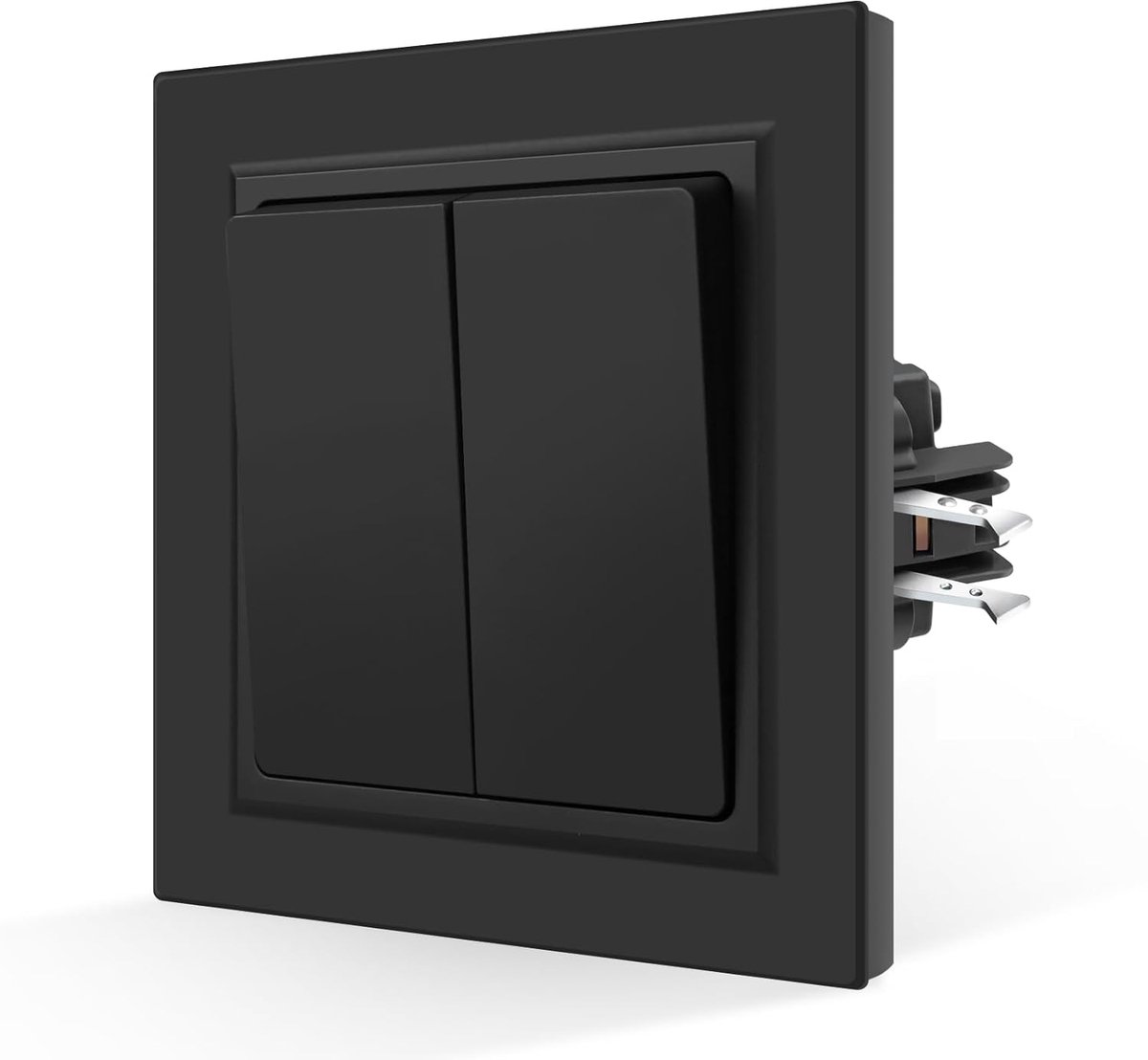 SnelShoppen - Moderne dubbele wandschakelaar met huidvriendelijke matte afwerking - 2-gang 1-weg lichtschakelaar - Zwart - Perfect voor woonkamer, keu